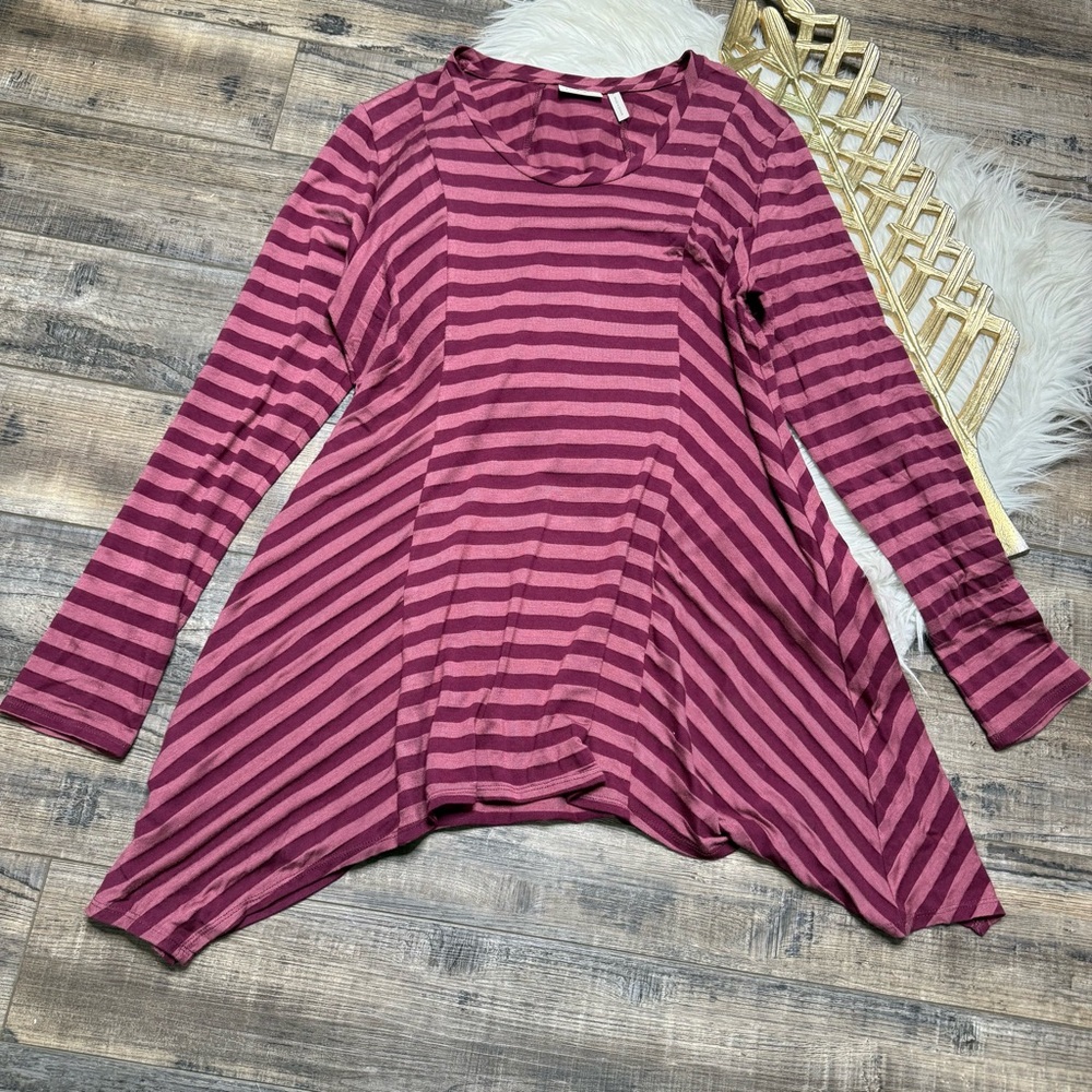 LOGO Lori Goldstein Skark Bite Stripe Long Sleeve Top Tunic